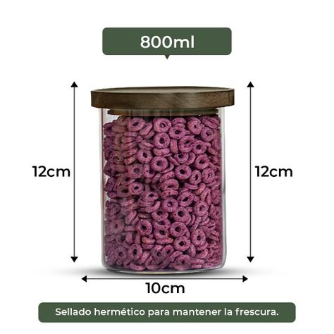 Pack 4 Frasco Contenedor Tarro Hermético Vidrio Acacia 800ml-2