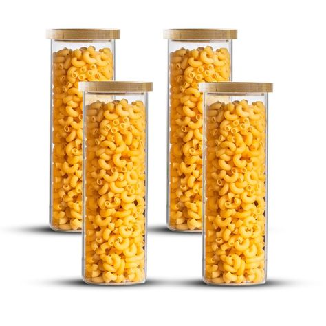 Pack 4 Contenedor Tarro Hermético Vidrio Tapa Bambú 2200ml-0