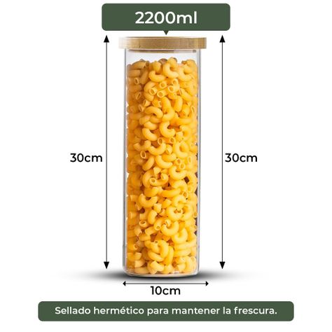 Pack 4 Contenedor Tarro Hermético Vidrio Tapa Bambú 2200ml-2