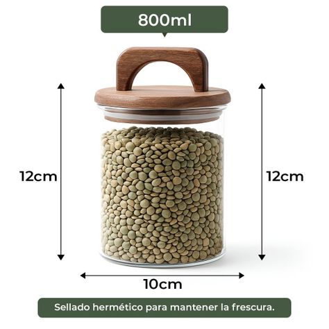 Pack 3 Contenedores Herméticos Vidrio Tapa Asa Acacia 800ml-3