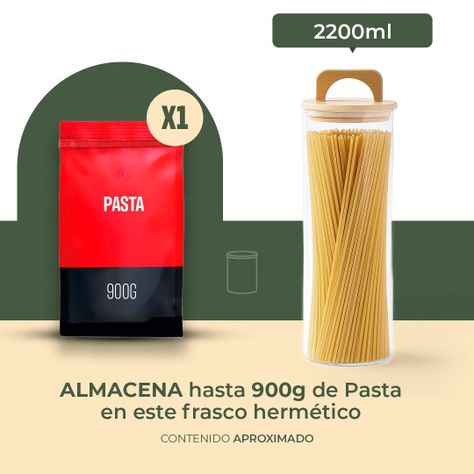 Frasco Contenedor Hermético Vidrio Tapa Asa Bambú 2200ml-2