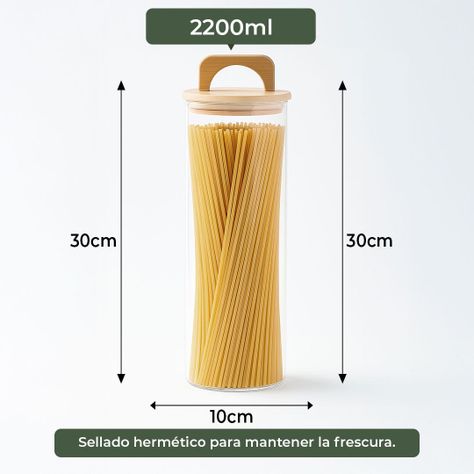 Frasco Contenedor Hermético Vidrio Tapa Asa Bambú 2200ml-3