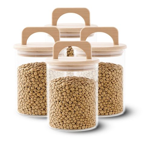 Pack 4 Contenedores Herméticos Vidrio Tapa Asa Bambú 800ml-0