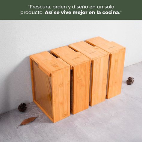 Contenedor Hermético Cuadrado Despensa Vidrio Bambú 2200ml-3