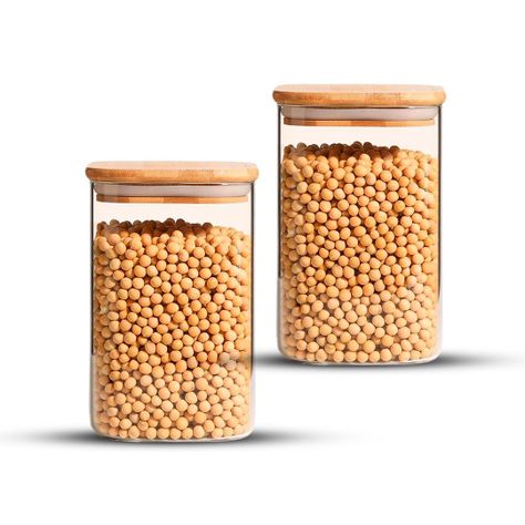 Pack 2 Contenedores Tarros Hermético Vidrio Tapa Bambú 1000ml-0