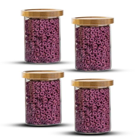 Pack 4 Frasco Contenedor Tarro Hermético Vidrio Bambú 800ml-0