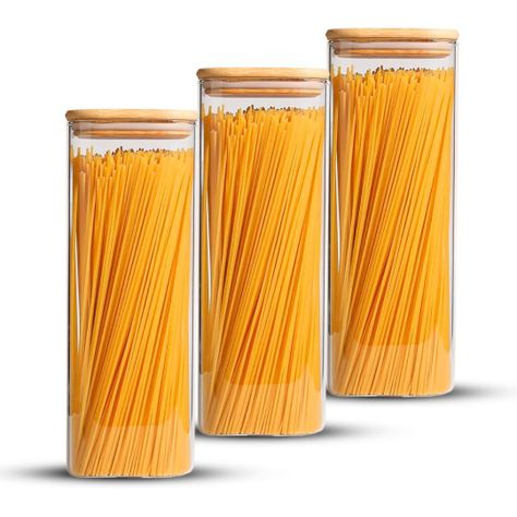 Pack 3 Contenedores Tarro Hermético Vidrio Tapa Bambú 2250ml-0