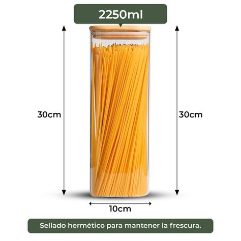 Pack 3 Contenedores Tarro Hermético Vidrio Tapa Bambú 2250ml-2