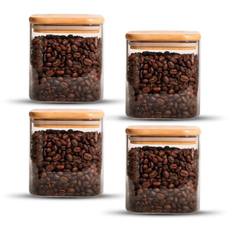 Pack 4 Contenedores Tarros Hermético Vidrio Tapa Bambú 700ml-0