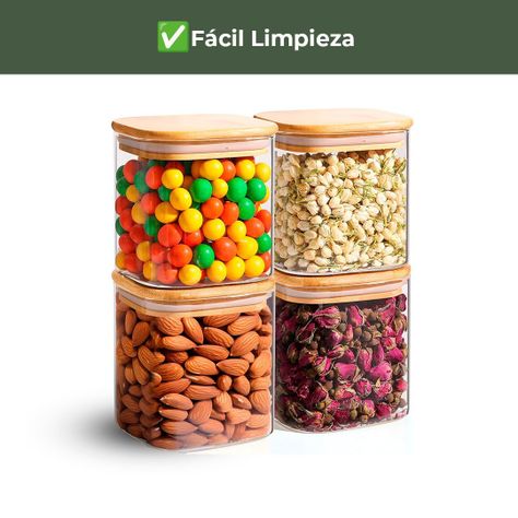 Pack 4 Contenedores Tarros Hermético Vidrio Tapa Bambú 700ml-4