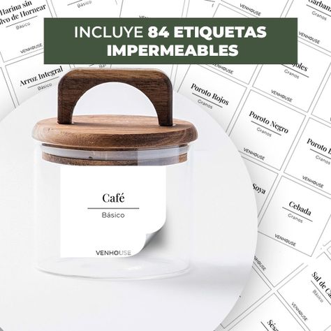 Set 4 Contenedores Herméticos Vidrio Cocina Acacia Con Asa Etiqueta Blanca-1