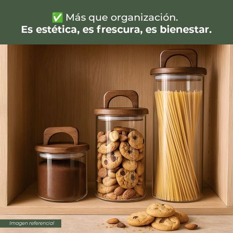 Set 4 Contenedores Herméticos Vidrio Cocina Acacia Con Asa Etiqueta Blanca-6