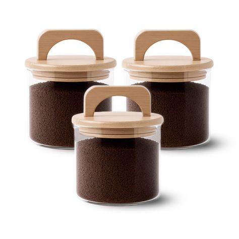 Pack 3 Contenedores Herméticos Vidrio Tapa Asa Bambú 650ml-0