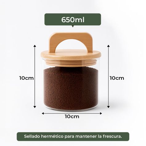 Pack 3 Contenedores Herméticos Vidrio Tapa Asa Bambú 650ml-3