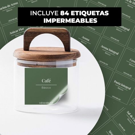 Set 3 Contenedores Herméticos Vidrio Cocina Acacia Con Asa Etiqueta Verde-1