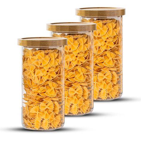 Pack 3 Contenedor Tarro Hermético Vidrio Tapa Bambú 1400ml-0