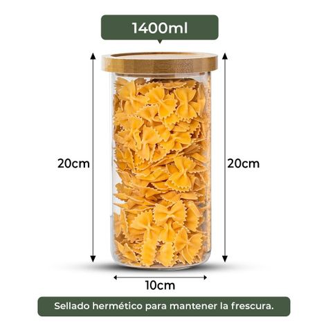 Pack 3 Contenedor Tarro Hermético Vidrio Tapa Bambú 1400ml-2