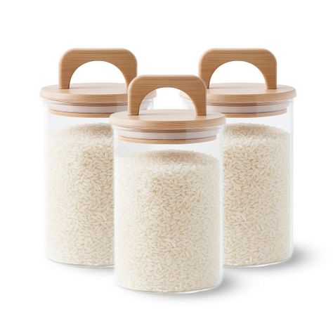 Pack 3 Contenedores Herméticos Vidrio Tapa Asa Bambú 1000ml-0