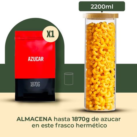 Pack 2 Contenedor Tarro Hermético Vidrio Tapa Bambú 2200ml-1
