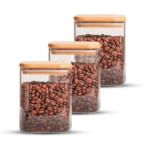 Pack 3 Contenedores Tarros Hermético Vidrio Tapa Bambú 800ml-0