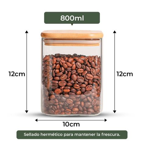 Pack 3 Contenedores Tarros Hermético Vidrio Tapa Bambú 800ml-2
