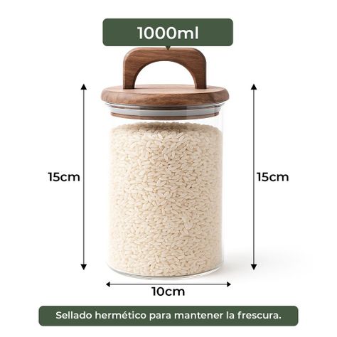 Pack 3 Contenedores Herméticos Vidrio Tapa Asa Acacia 1000ml-3