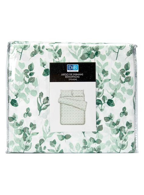 Pack 2 Sabanas Estampadas 2P Hojas Verde-3