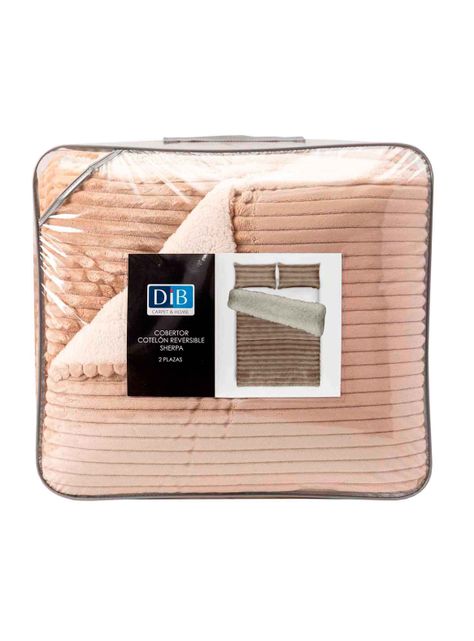 Cobertor  Reversible Sherpa 2 Plazas Cotelón Beige-4