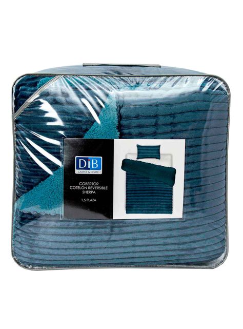 Cobertor  Reversible Sherpa 1.5 Plaza Cotelón Azul-4