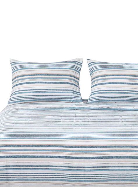 Sabanas Microfibra 2 Plaza Lineas Azul /  Beige-0