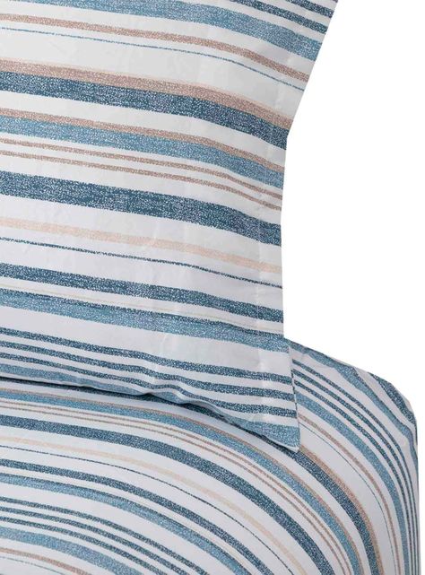Sabanas Microfibra 2 Plaza Lineas Azul /  Beige-1
