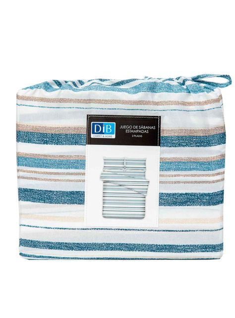 Sabanas Microfibra 2 Plaza Lineas Azul /  Beige-3