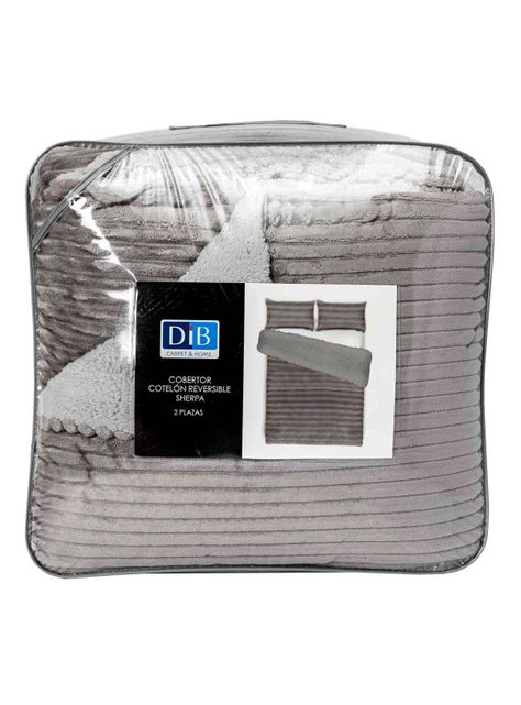 Cobertor  Reversible Sherpa 2 Plazas Cotelón Gris-4