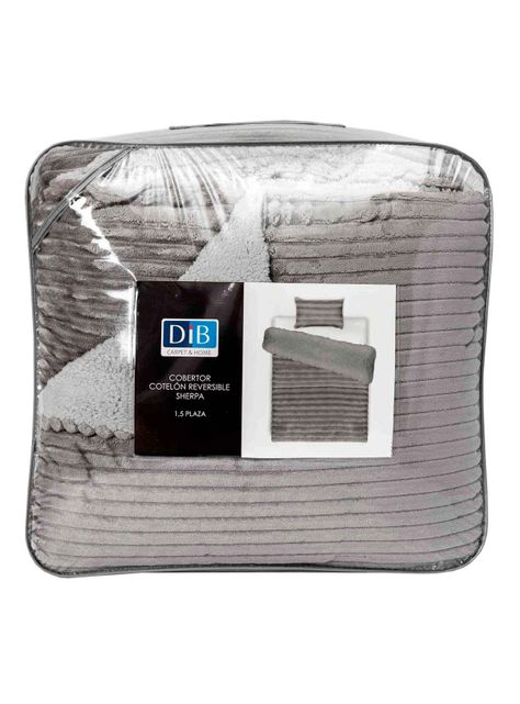 Cobertor  Reversible Sherpa 1.5 Plaza Cotelón Gris-4