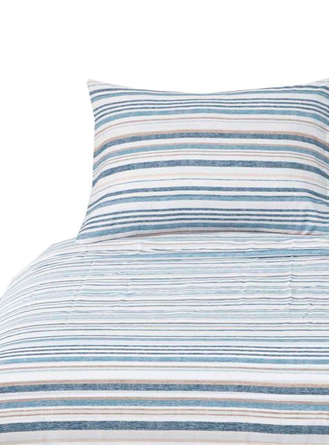 Sabanas Microfibra 1.5 Plaza Lineas Azul Beige-0