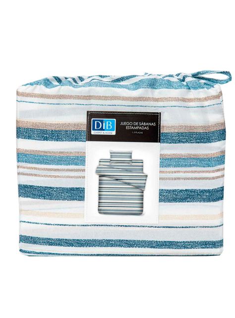 Sabanas Microfibra 1.5 Plaza Lineas Azul Beige-3