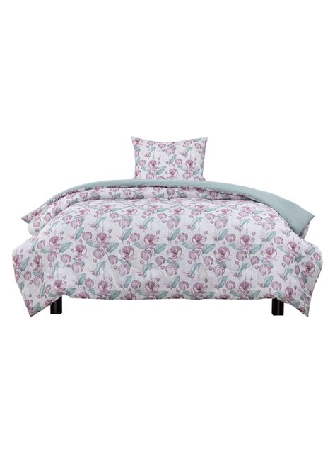 Plumón Reversible 1.5P Flores Rosa Beige-1