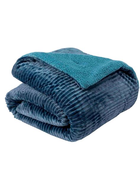 Cobertor  Reversible Sherpa 2 Plazas Cotelón Azul-2
