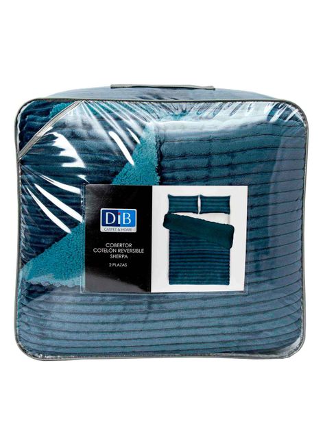 Cobertor  Reversible Sherpa 2 Plazas Cotelón Azul-4