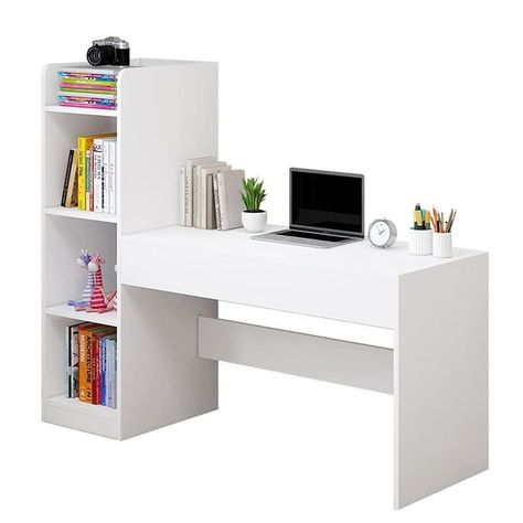 Escritorio Blanco Moderno Con Librero-0