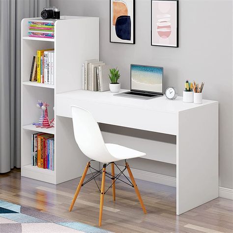 Escritorio Blanco Moderno Con Librero-1