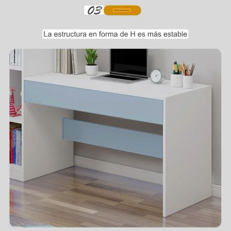 Escritorio Blanco Moderno Con Librero-4