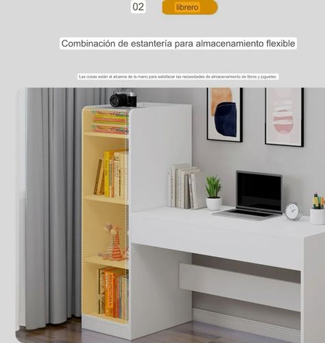 Escritorio Blanco Moderno Con Librero-5