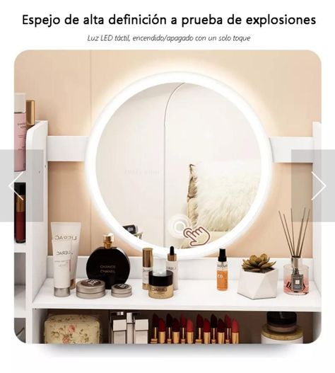 Tocador Con Espejo Led Cajones Moderno y Elegante 128x80x40-2