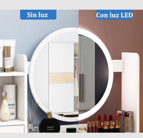 Tocador Con Espejo Led Cajones Moderno y Elegante 128x80x40-3