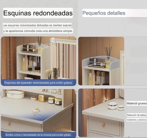 Tocador Con Espejo Led Cajones Moderno y Elegante 128x80x40-4