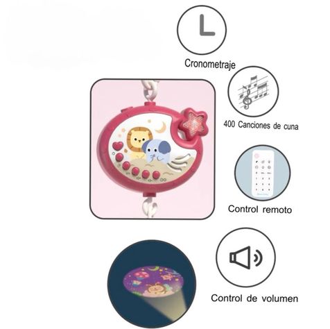 Móvil Musical Rosado Con Proyector Para Bebés 360-4