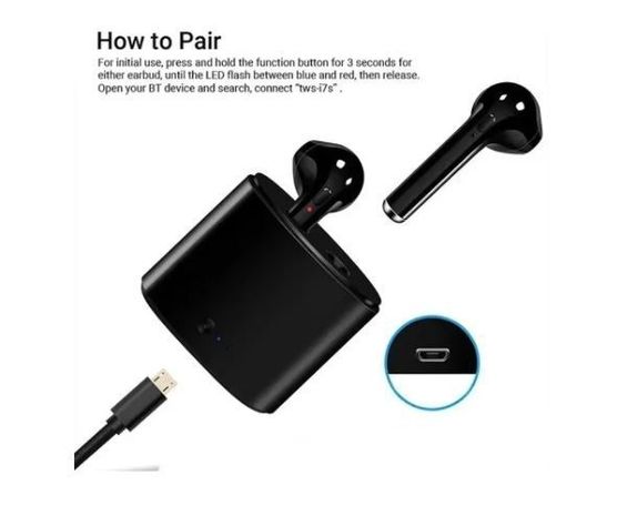 Audífonos Bluetooth Inalámbricos  Manos Libres Negro I7S-1