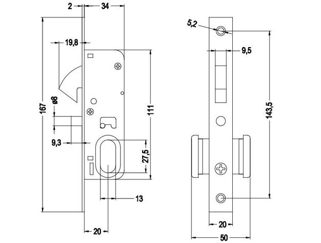 Cerradura Embutida POLI Puerta Corredera Negra-6