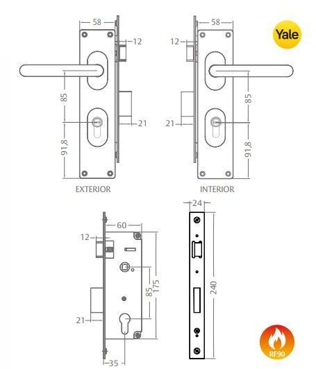 Cerradura Embutida Yale Roma B35 Oficina Perfil Aluminio-2